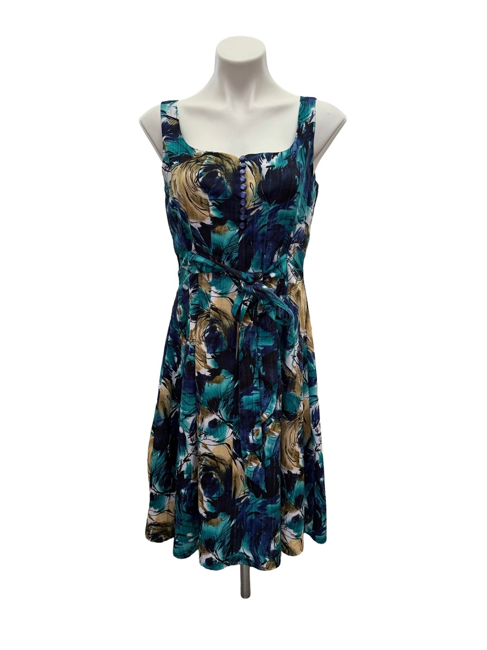 Axcess Teal Navy Cream Floral Midi Dress